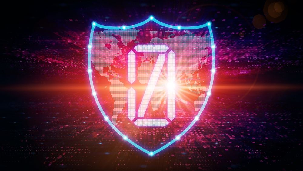 Digital shield featuring the number zero prominently displayed at its center.