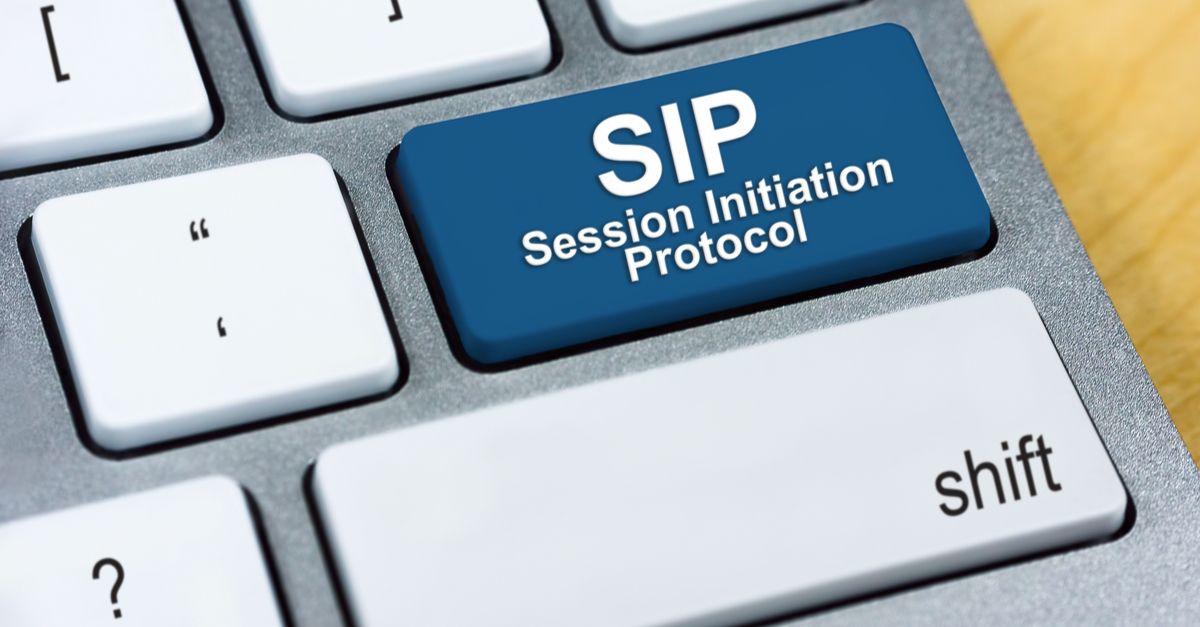 Part of a keyboard depicting the SIP (Session Initiation Protocol) process for initiating communication sessions in VoIP networks.