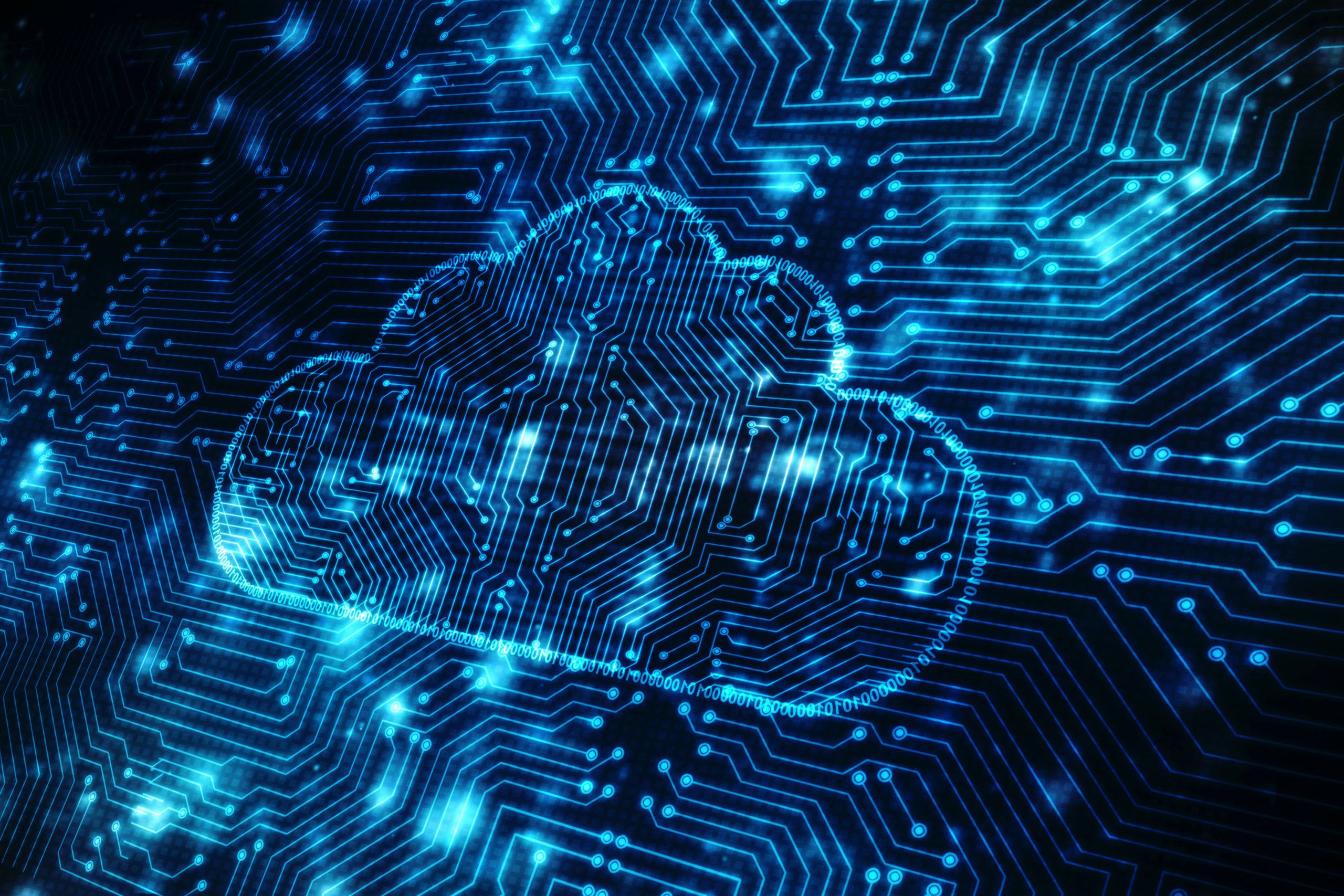 A digital illustration representing cloud computing as the future of business, featuring a cloud icon and data flow.