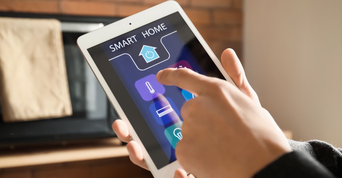 Display of various smart home technology gadgets, such as thermostats and cameras, illustrating advanced home automation solutions.