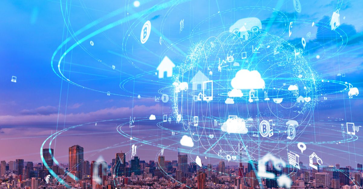 A futuristic concept image illustrating interconnected devices representing the future of the Internet of Things.