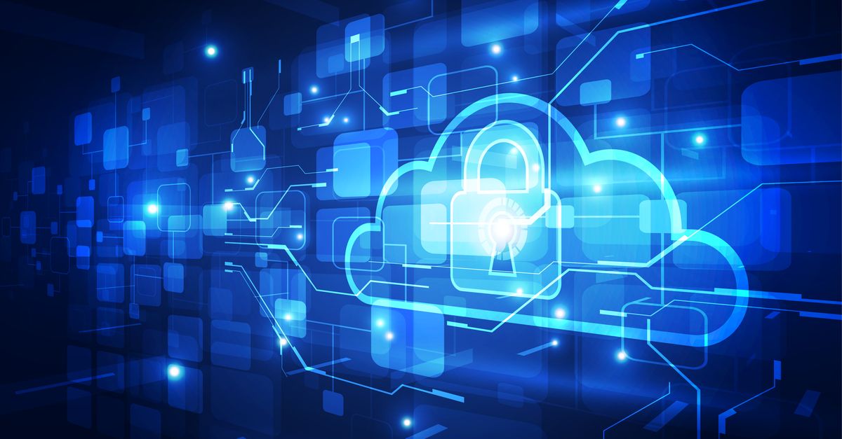 Illustration of cloud computing with a lock symbol, representing security and data protection in digital environments.