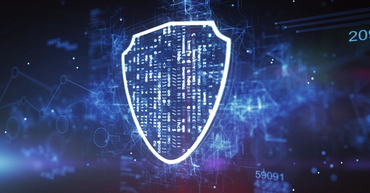 A shield set against a digital background, symbolizing protection and technology.