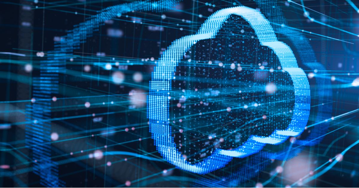 Illustration of cloud computing technology with data storage elements, showcasing digital connectivity and information management.
