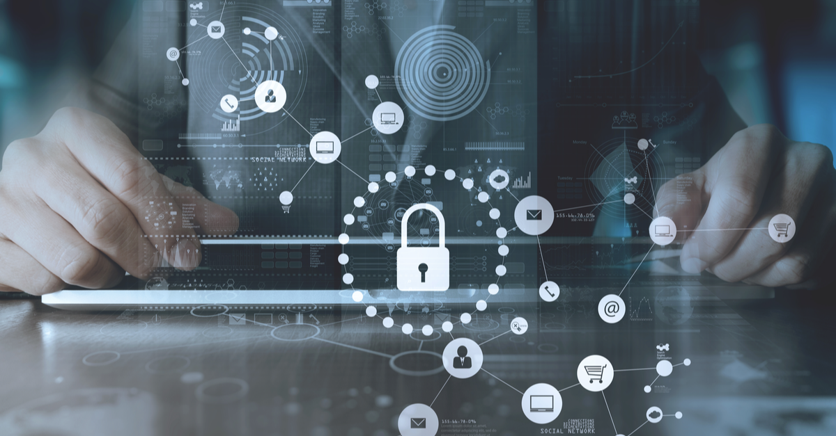 Visual depicting the concept of security and data protection, showcasing a padlock intertwined with digital elements symbolizing cybersecurity.