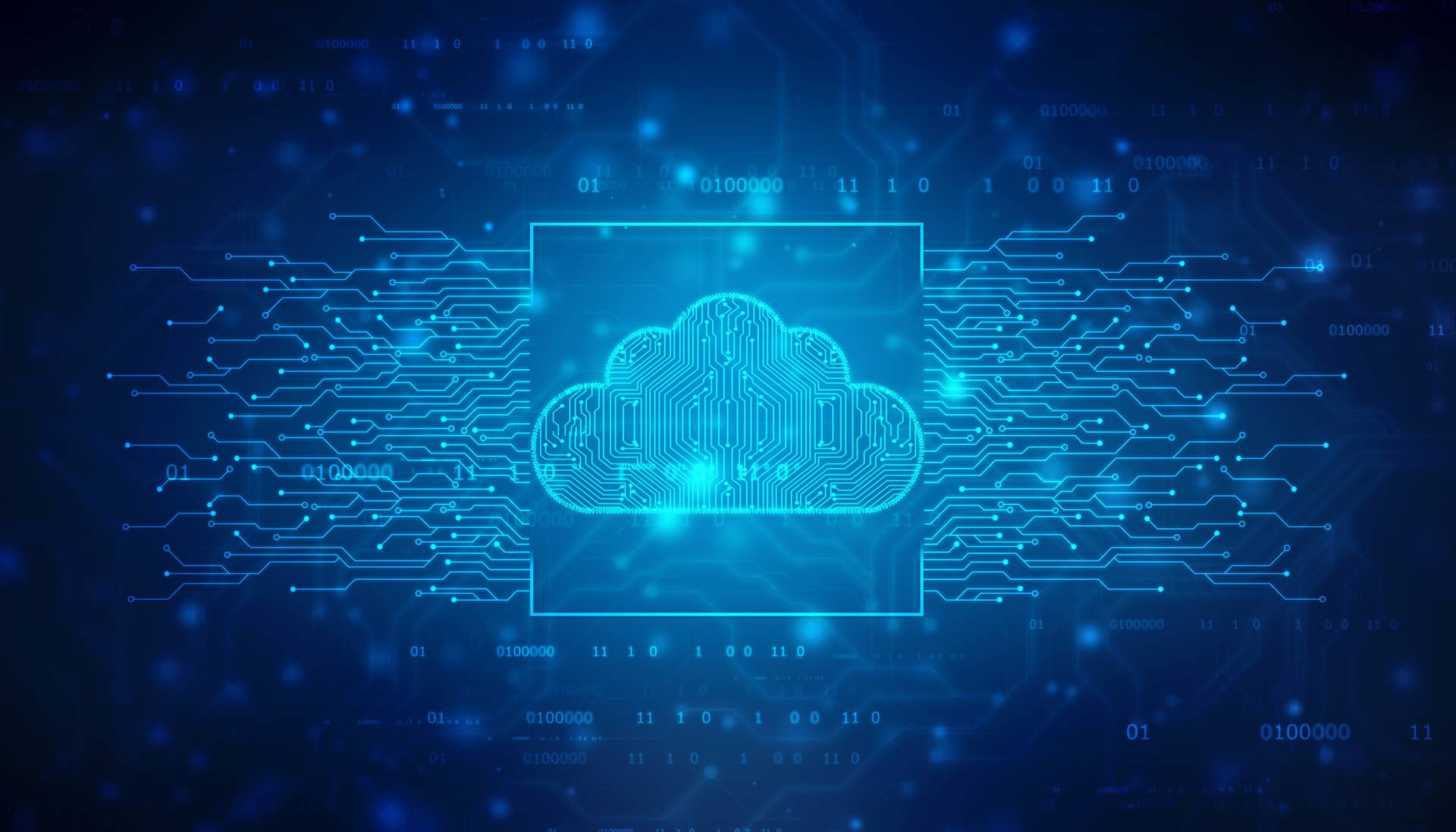 Visual representation of cloud computing technology, featuring data exchange in a digital environment.