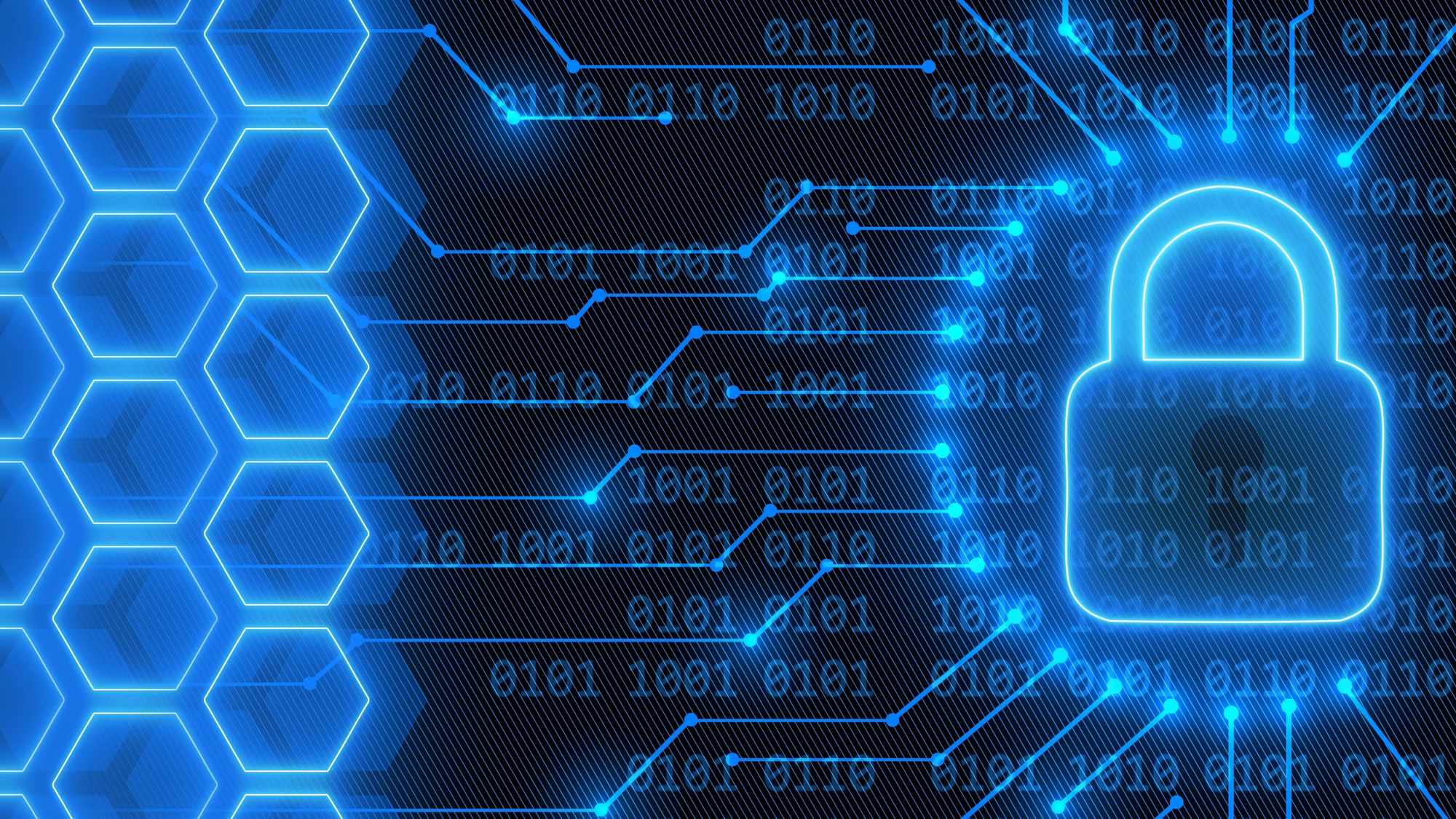 A blue padlock set against a digital background, symbolizing online security and data protection.