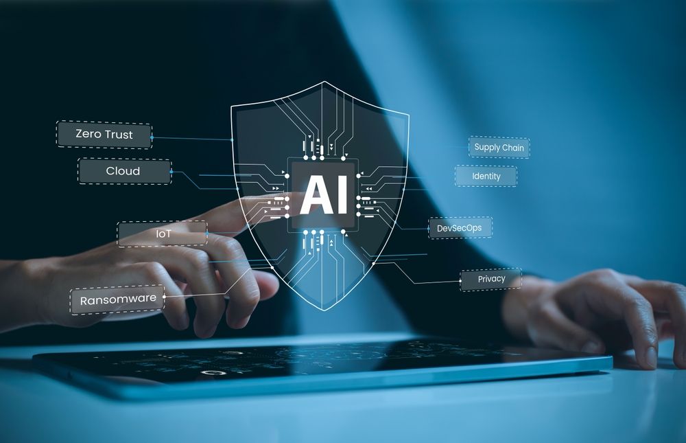 Visual representation of AI and security concepts, showcasing the relationship between advanced technology and protective measures.