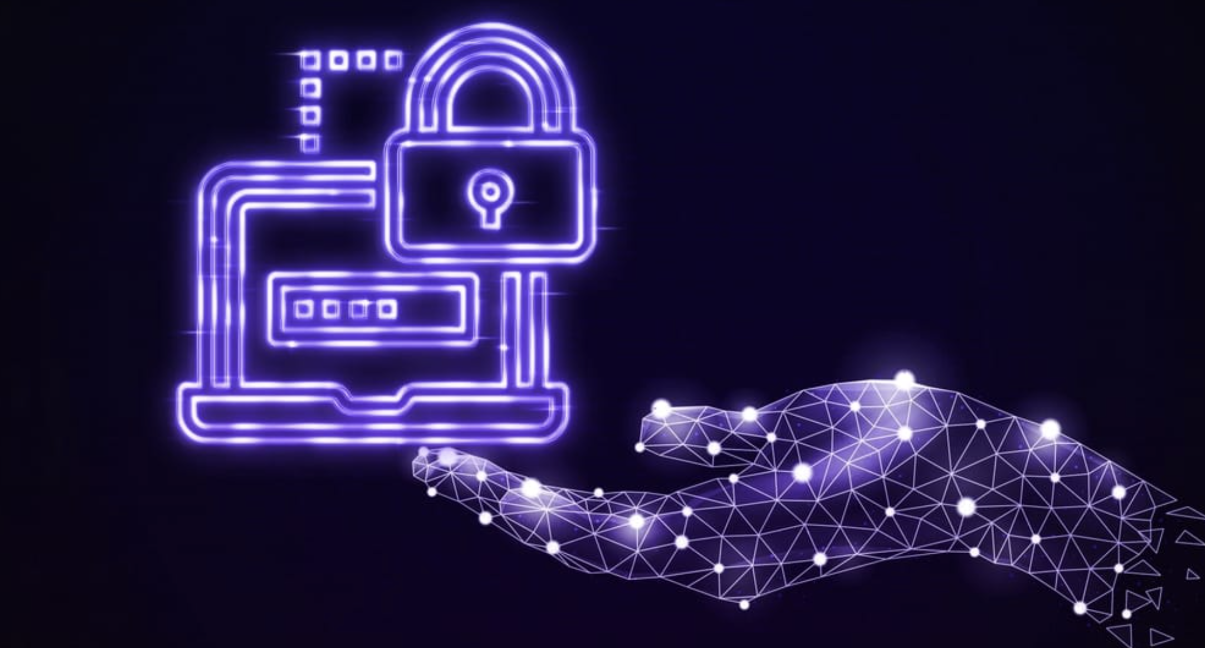 A hand gesturing towards a padlock in front of a computer screen, symbolizing digital security.