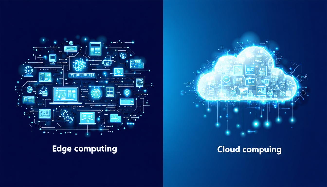  Visual representation of edge computing versus cloud computing, illustrating their distinct approaches to data management.
