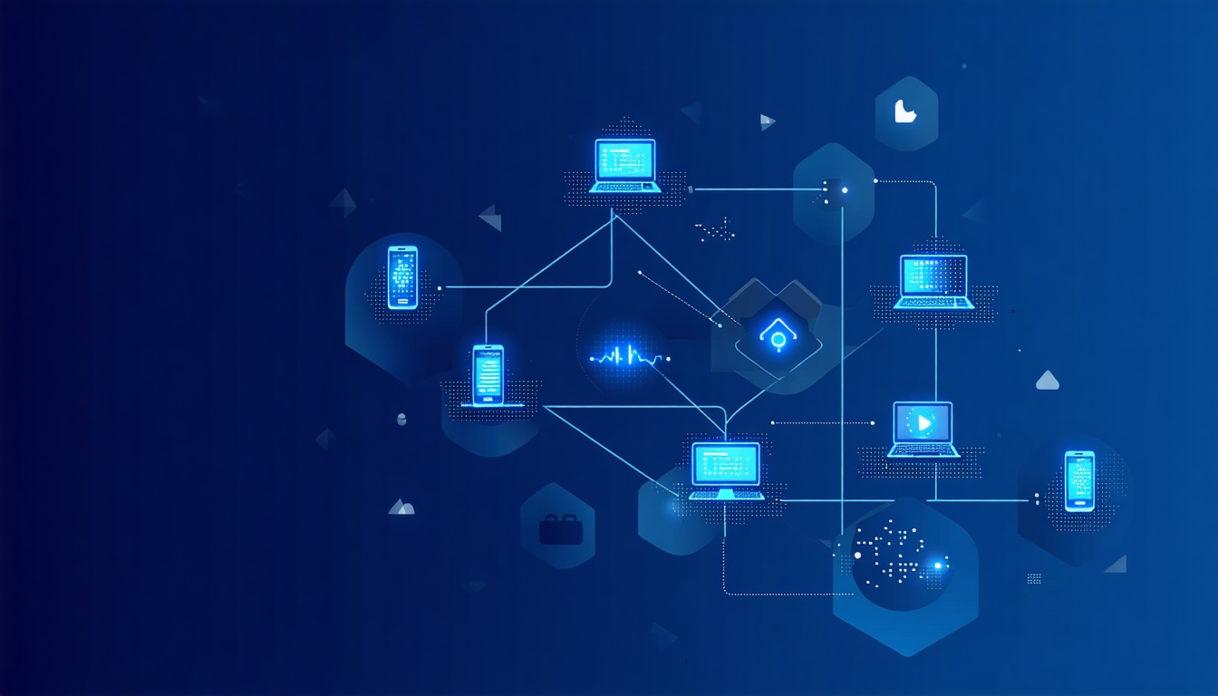 Visual representation of a computer network with devices streaming content to each other.