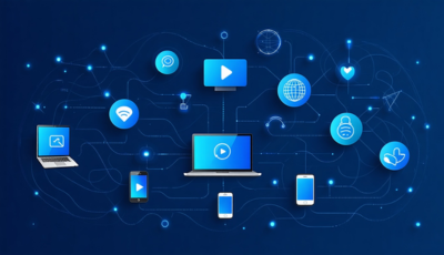 An abstract representation of digital transformation, showcasing advanced technology and innovation for the future.