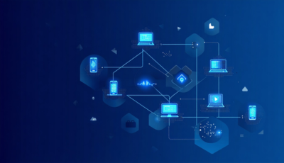 Visual representation of a computer network with devices streaming content to each other.