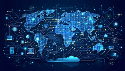 A world map with interconnected lines, illustrating the internet's role in global communication.