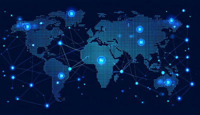 A world map overlaid with network lines, symbolizing the interconnectedness of the internet worldwide.
