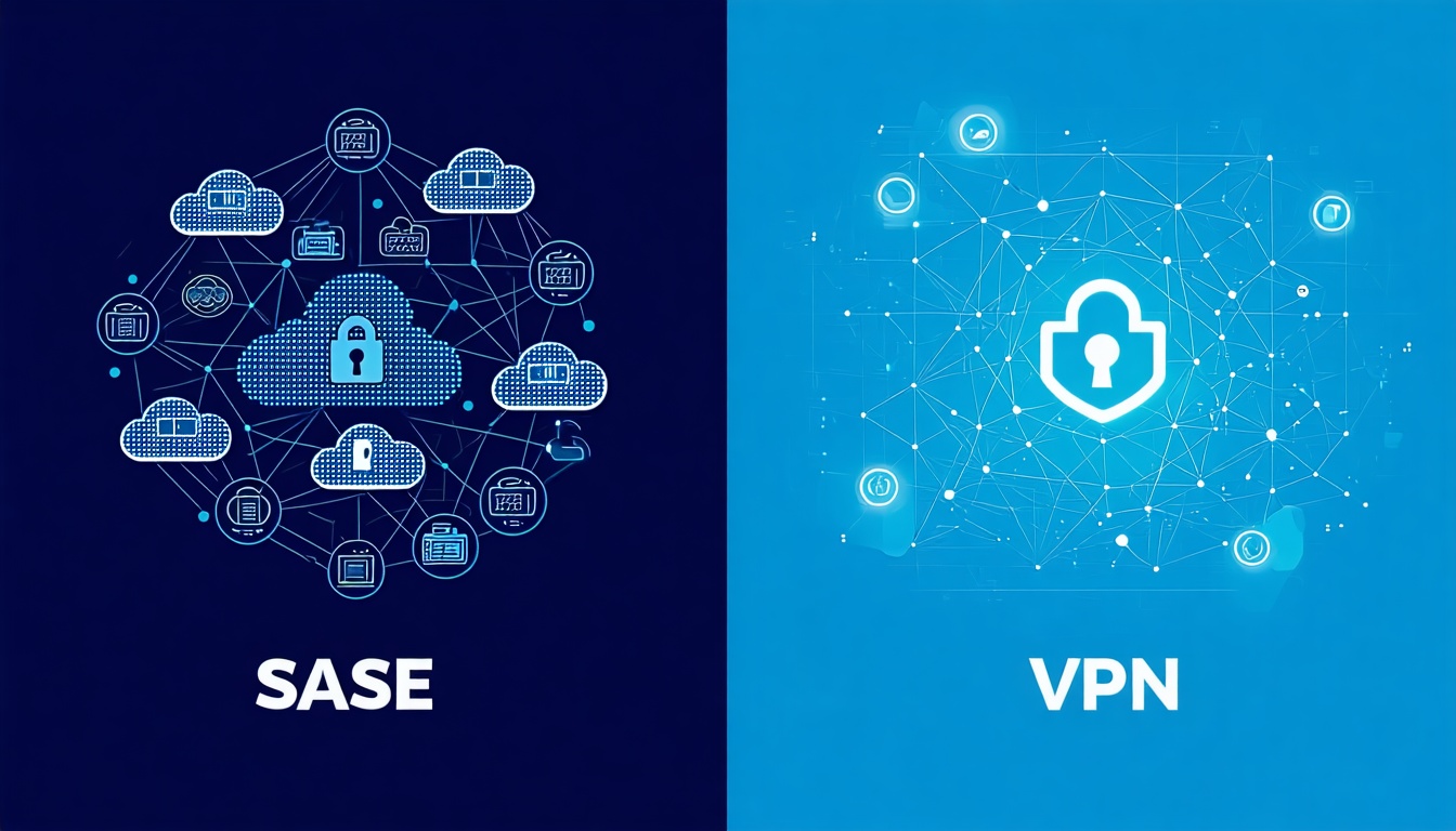 Comparison of SASE and VPN types, illustrating their distinct features and functionalities for secure network access.