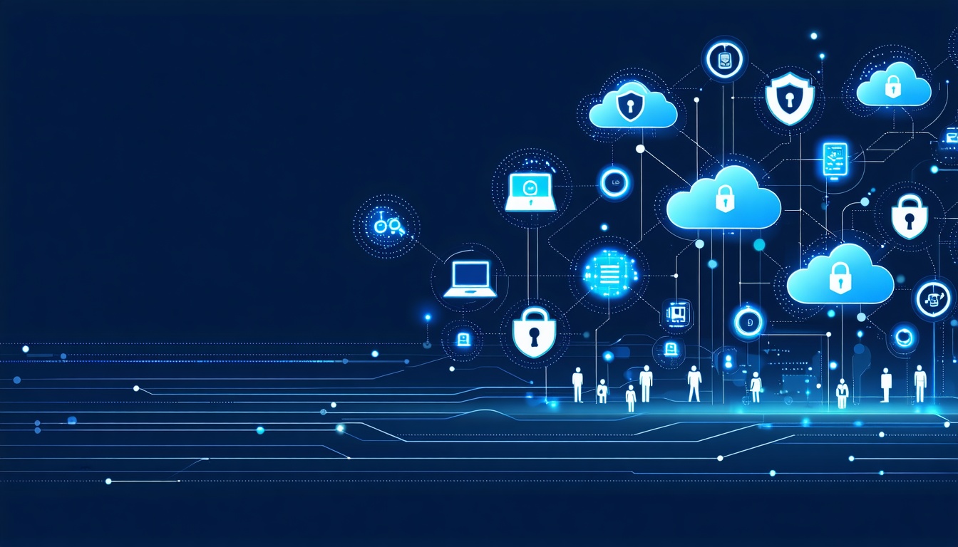 A visual concept of the future of cloud computing, showcasing digital clouds and data flow in a modern design.