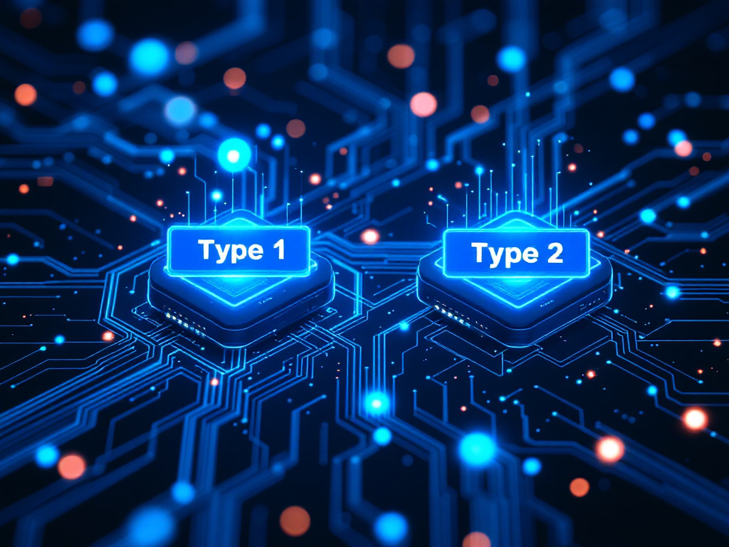 Two blue chips marked "type 2," illustrating the concept of type 2 internet alongside type 1 internet.