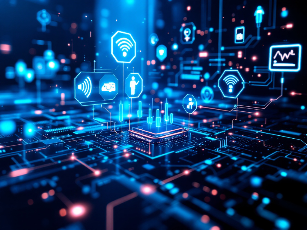 A futuristic concept image illustrating interconnected smart devices representing the future of the Internet of Things.