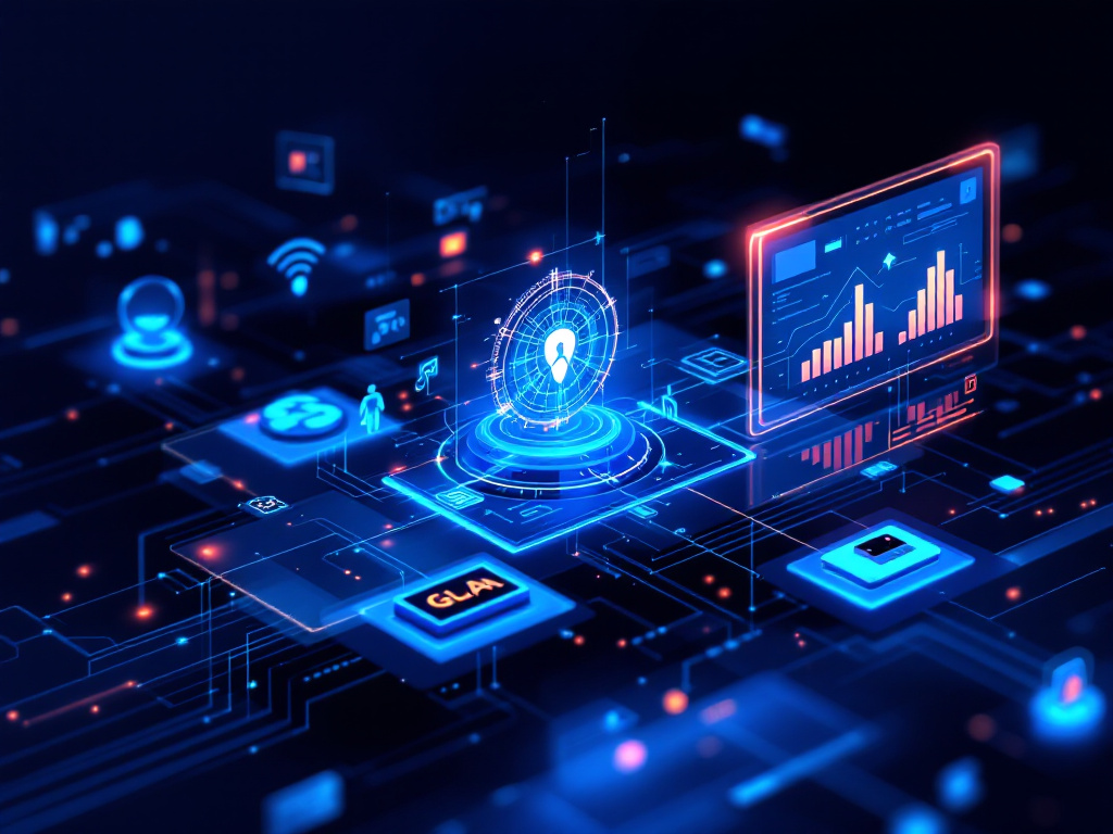 An abstract representation of data security, featuring a secure vault and digital elements, illustrating future technology advancements.