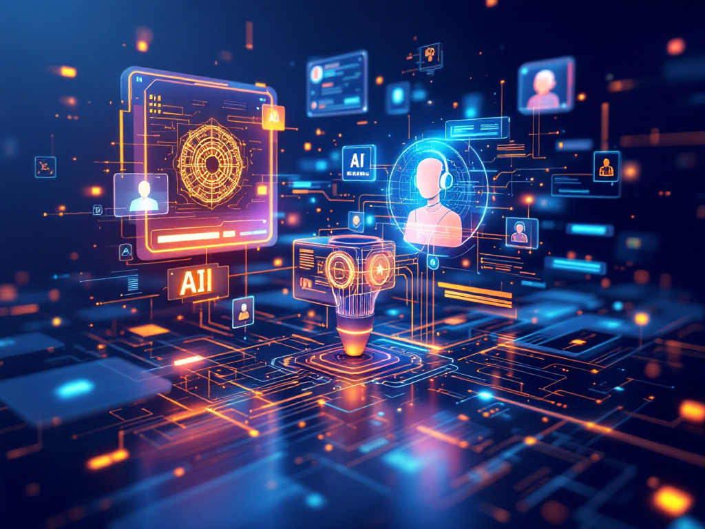 Icons representing AI and machine learning's impact on the future of work, showcasing innovation and technology integration.